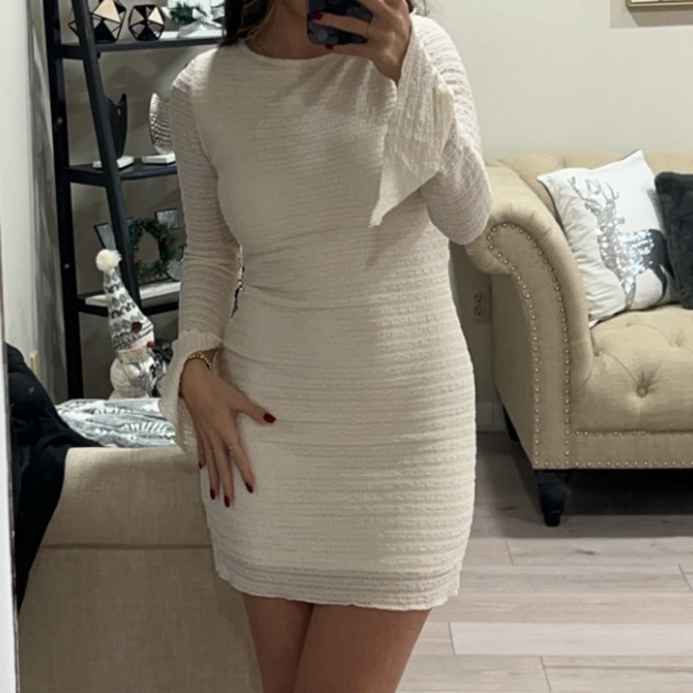 bell sleeved lace mini dress